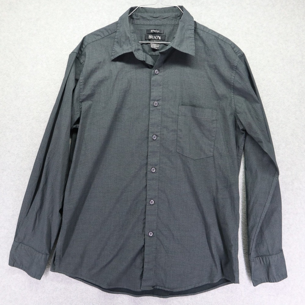 Bruno Shirt Mens‎ Large Stretch Casual Pocket Button Up Dark Gray Long Sleeve